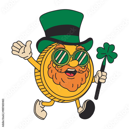 Playful Lucky Coin with Green Hat and Shamrock Wand