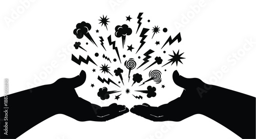 Hands releasing a burst of creative energy and ideas into the air