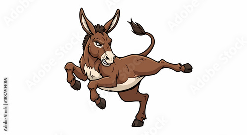 Angry brown donkey mascot illustration performing a powerful kick with determination