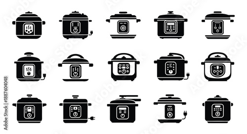 Collection of black silhouette icons depicting various electric pressure cookers