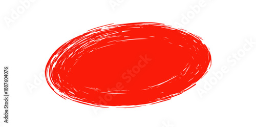 Macchia ovale rossa disegnata a mano con pennellate energiche su sfondo bianco trasparente.