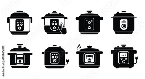 Collection of black silhouette icons depicting various electric pressure cookers