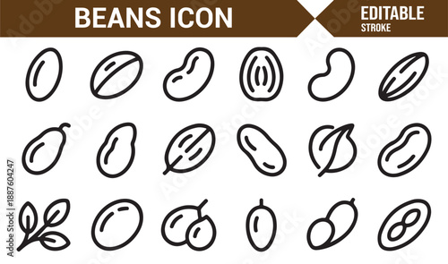Food beans editable vector icon set