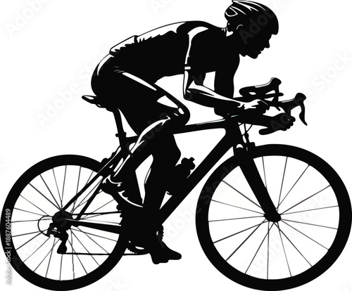 A cyclist riding a bicycle in silhouette against a transparent background
