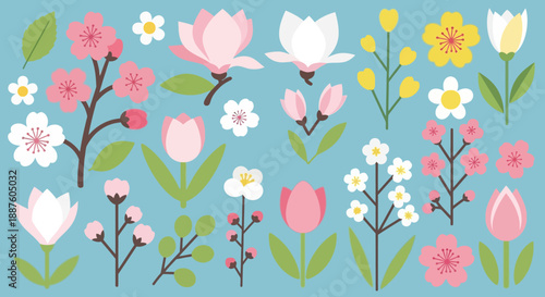 Colorful Cartoon Flowers Illustration.