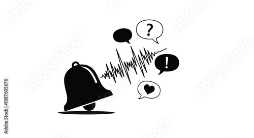 Alert notification bell ringing with message bubbles and sound waves