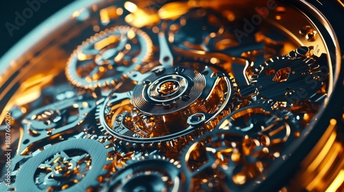 Close-up view of intricate watch gears showcasing precision engineering and mechanical craftsmanship in an elegant design