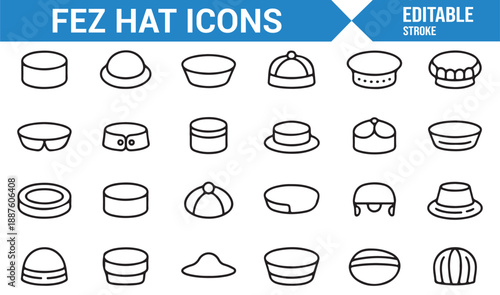 Moroccan and Ottoman fez hat icons vector set