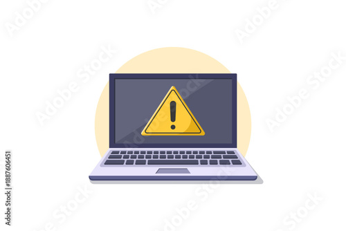 vector illustration of Laptop With Warning Triangle On Screen Signaling Cyber Security Alert And Digital Risk.