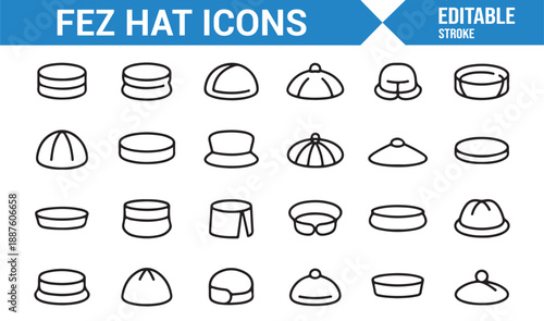 Cultural fez hat line icons editable vector pack
