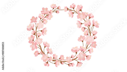 Cherry Blossom Wreath Circle Floral Frame Spring Decoration