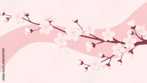 Delicate Cherry Blossom Branch with Soft Pink Waves - Spring Floral Background