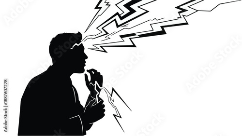 Silhouette of a man experiencing a powerful mental surge or idea burst