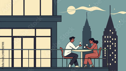 Romantic Rooftop Dinner with City Lights