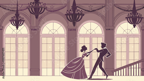 Elegant Couple Dancing in Vintage Hall