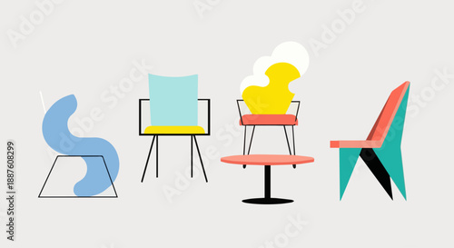 Vector illustration of a business woman silhouette sitting on a chair with a laptop computer at a cafe desk working on a modern design