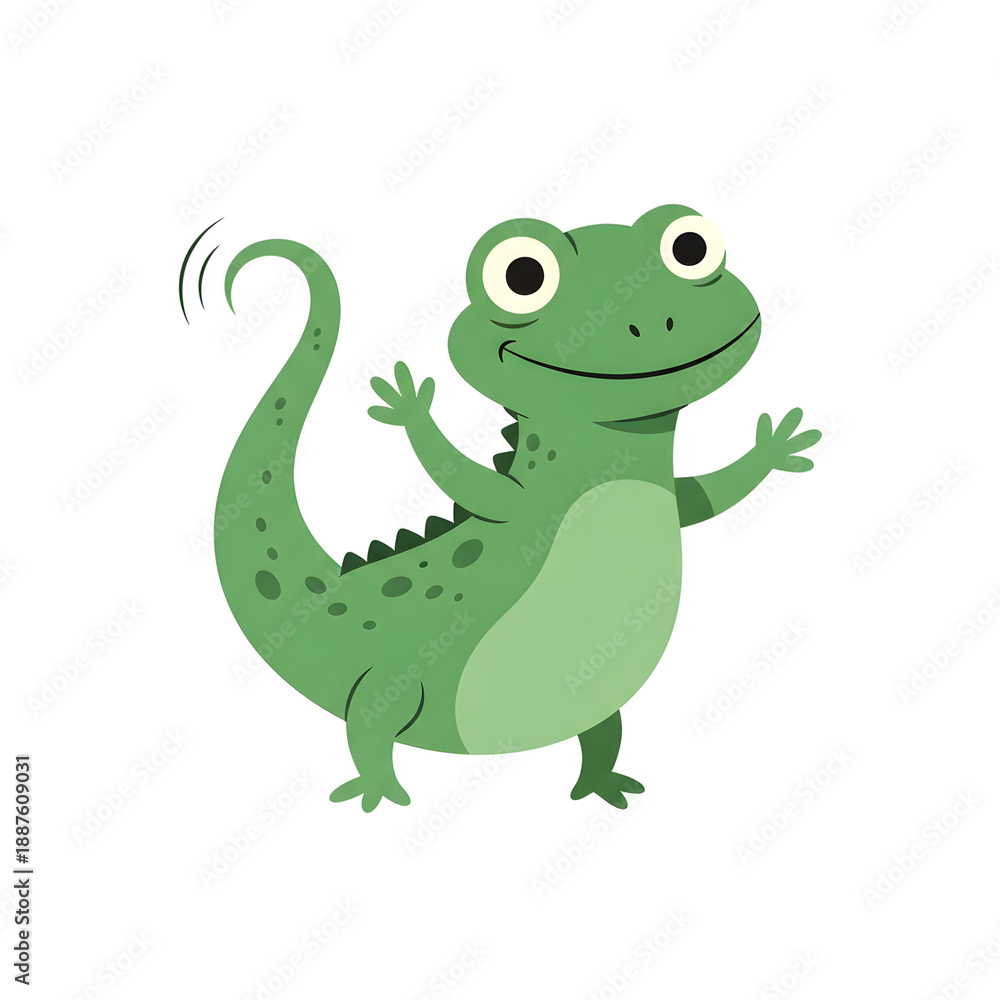 Fototapeta premium Fun green cartoon lizard character isolated on Transparent Background