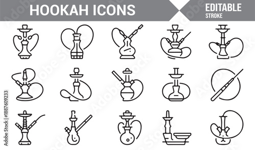 Hookah pipe silhouettes editable vector illustration
