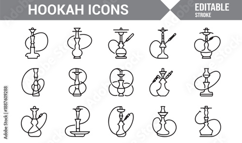 Classic shisha hookah outline icon set