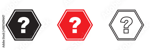 Question Mark Speech Bubble Icons. Minimal set of speech bubble icons with question marks, symbolizing questions, help, FAQ, and communication on white background.

