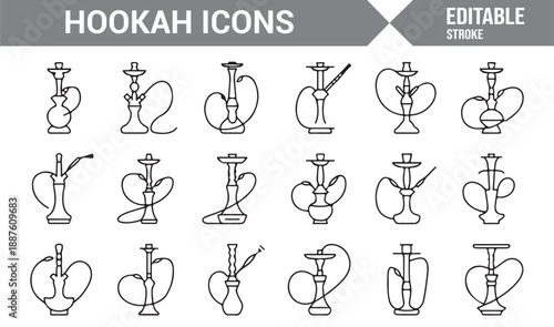 Traditional hookah water pipe icons set isolated on white