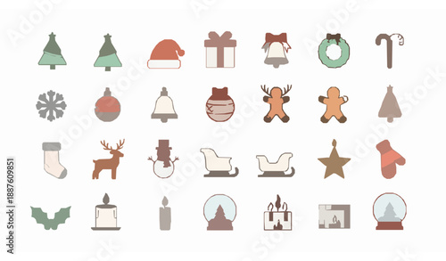 Minimal Christmas Icons Vector Grid Set with Editable Stroke Holiday Symbols