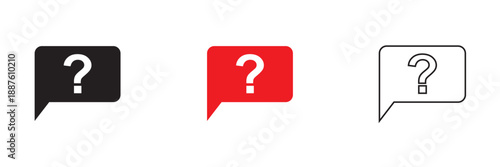Question Mark Speech Bubble Icons. Minimal set of speech bubble icons with question marks, symbolizing questions, help, FAQ, and communication on white background.


