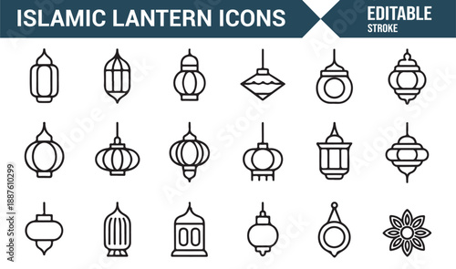 Ornamental Islamic lamps vector icon pack
