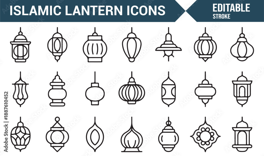 Naklejka premium Muslim festival lantern symbols editable vector set