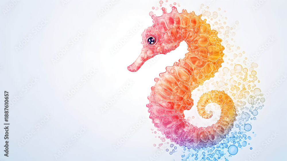 Fototapeta premium Seahorse composed of colorful bubbles