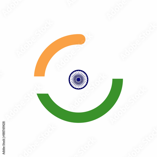 Abstract graphic design featuring the Indian flag colors and Ashoka Chakra on a white background, symbolizing India's national identity.