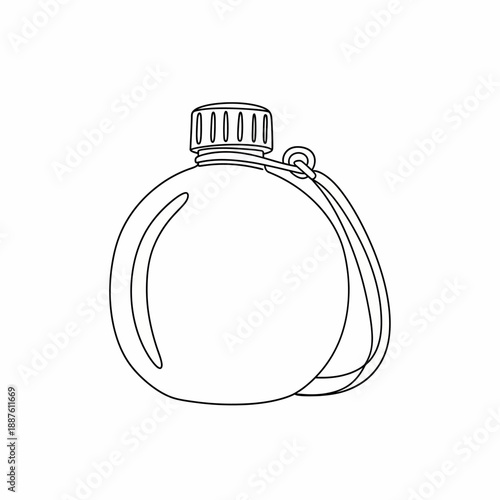 Line drawing of a classic round canteen with a screw cap and a carrying strap, depicted in a simple black and white outline style.