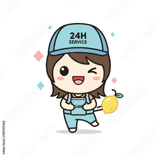 Cartoon character providing 24 hour service with lemon