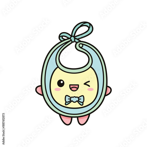 Cute cartoon character wearing bib and bow tie