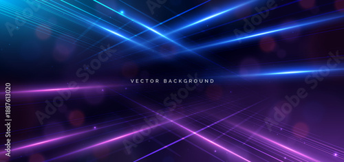 Abstract blue and purple diagonal glowing light on dark blue background.