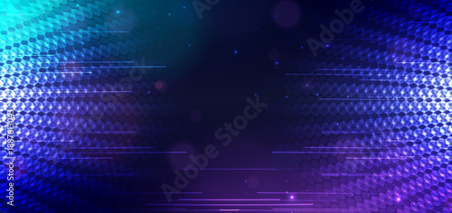 Hi tech dotted overlapping element on dark blue background with lighting effect.