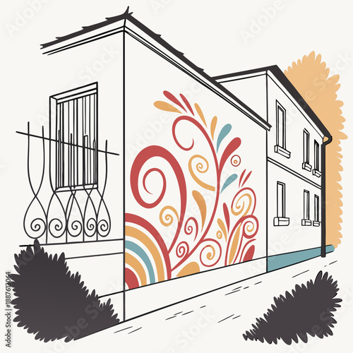 Colorful mural on building exterior