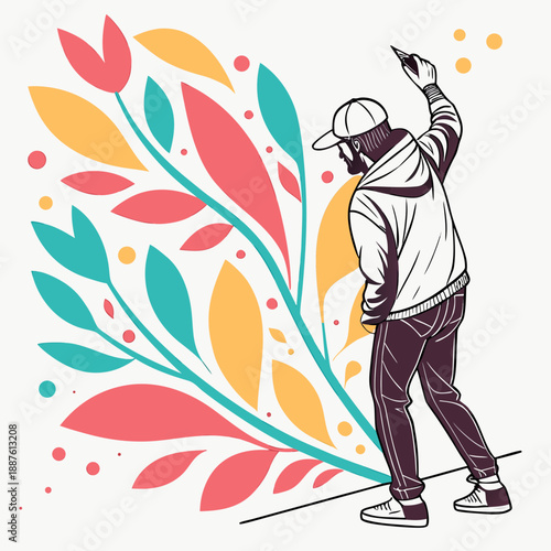 Young man capturing nature with camera