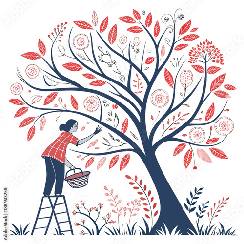 Woman harvesting fruits from a tree