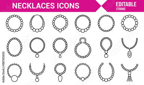 Fashion accessory necklace icon pack in flat style