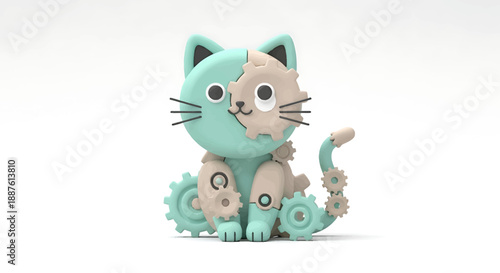 Cute steampunk cat toy with gears and mechanical parts.