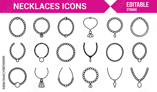 Fashion necklace and pendant icons collection isolated on white