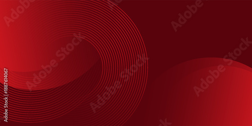 Abstract red background with glowing curve lines. Modern shiny red gradient geometric circle lines pattern. Futuristic concept. Suit for banner, brochure,
