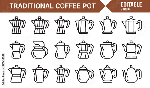 Coffee and tea pot minimalist vector icon collection