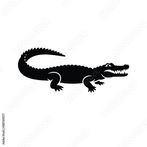 Black Crocodile Silhouette with Open Mouth and Visible Teeth desig