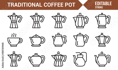 Classic coffee pot symbols collection for cafe branding