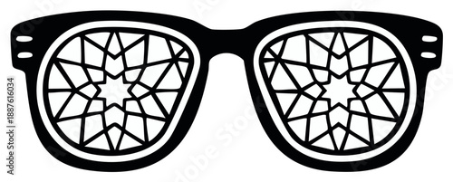 Geometric Pattern Reflection in Black Eyeglasses