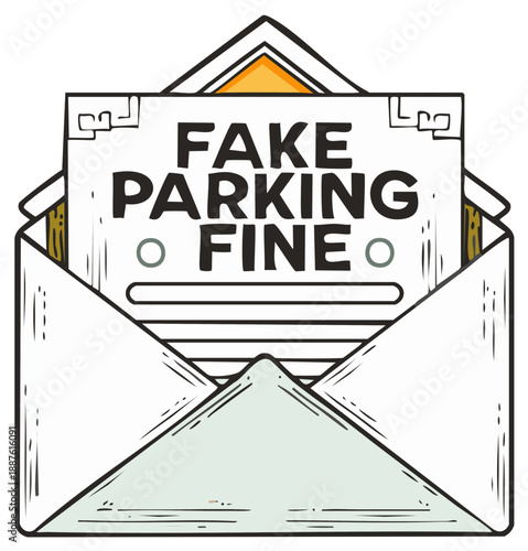 Open Envelope with Fake Parking Fine Notice Scam Warning Illustration