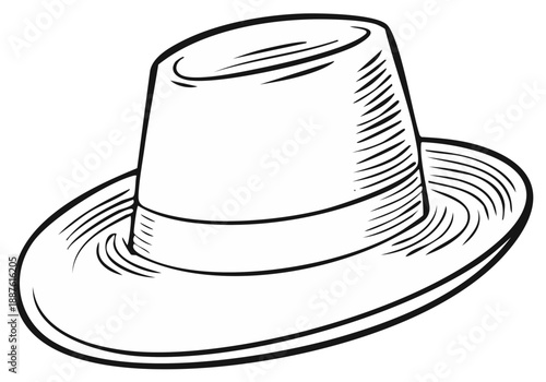 Ink drawing of a vintage fedora hat, classic headwear illustration