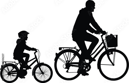 Silhouette of Adult and Child Riding Bicycles Together Illustrating Family Bonding, Outdoor Activity, Safety, and Urban Cycling Lifestyle